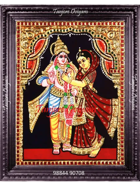 Radha Krishna with Garland Tanjore Painting